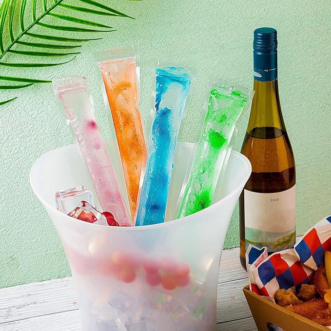 Funtery 1000 Pcs 11" x 2" Disposable Ice Lolly Mold Bags Freezer Tubes with Zip Seals Ice Candy Bags Ice Candy Pouches and 5 Pcs Funnel for Yogurt Sticks Juice Fruit