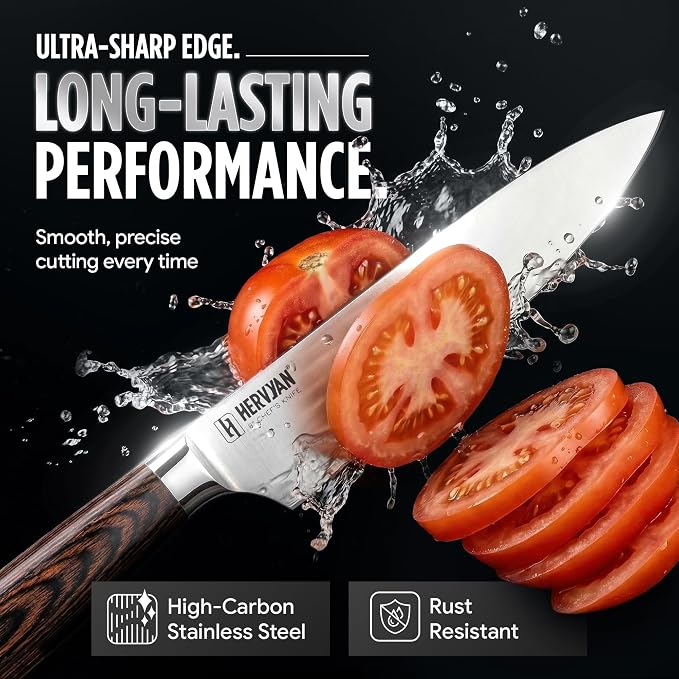 Chef Knife, 8 Inch High Carbon Stainless Steel Sharp Kitchen Knife with Ergonomic Pakkawood,Gift Box for Family & Restaurants