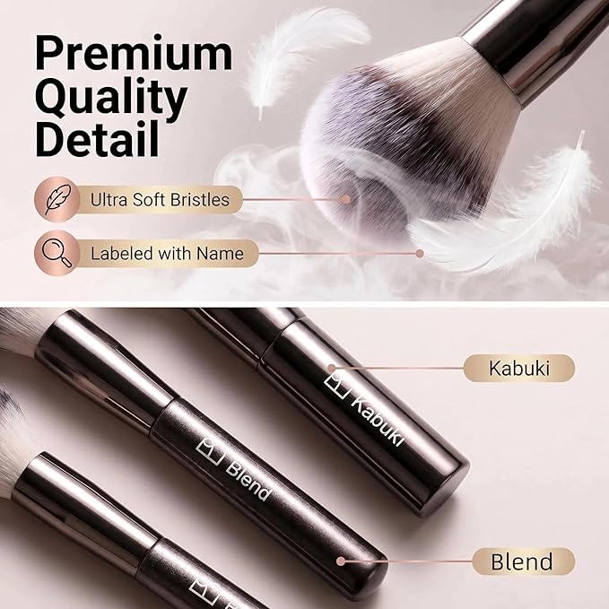 Professional Makeup Brush Set BS-MALL with Travel Case, 20PCS Synthetic Makeup Brushes for Foundation, Conce aler, Blush, Powder & Eyeshadow, Labeled Face Eye Brushes for Beginners, Makeup Artists