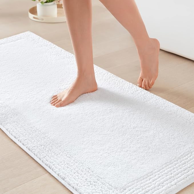 Madison Park Splendor Reversible 100% Cotton Bath Runner, 24 x 60, White | Tufted Bathroom Rug, 3000 GSM, Hotel Quality, Luxurious Plush, Medium Pile, Absorbent, Quick Dry, OEKO-TEX, Shower Room Décor