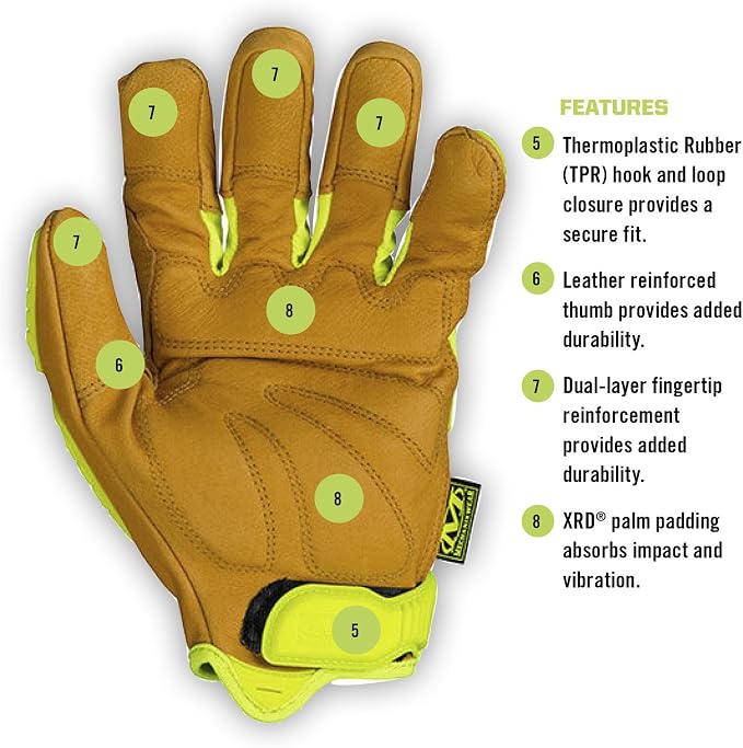 Mechanix Wear Hi-Viz CG Heavy Duty Gloves - High-Visibility Work Gloves - For Construction - Breathable Synthetic Leather - Machine Washable - Durable - Fluorescent Yellow - XX-Large