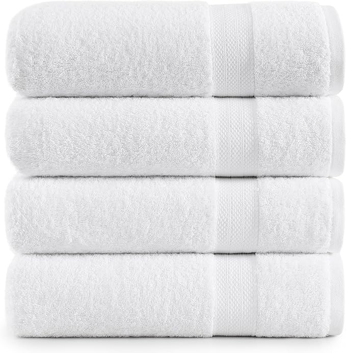 Lane Linen 100% Cotton 4 Pack Bath Sheets (35"x66") - Ring Spun, Extra Large Towel Sets - Quick Drying, Soft, Low lint & Highly Absorbent - Premium Quality Oversized Daily Use Bathroom Towels - White | Cotton Bath Sheets - Oversized & Roomy, Lightweigh...