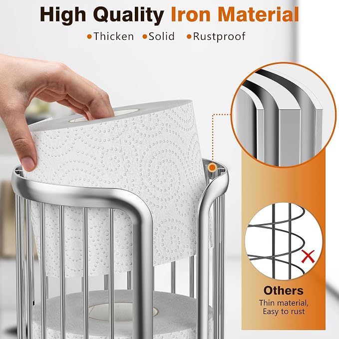 Toilet Paper Holder Stand, Freestanding Toilet Paper Storage,Silver | Waterproof Raised Feet,Rustproof,Fit 3 Mega Rolls,No Drilling No Assemble,Minimalistic Storage,Space-saving Renter Friendly