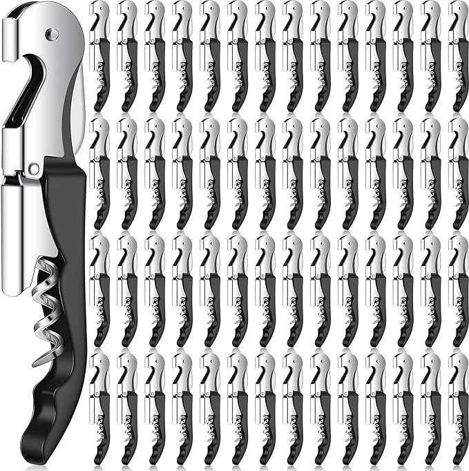 Waiter Corkscrew Wine Openers Heavy Duty Hinges Wine Key Bottle Opener All in One Double Hinged Waiter's Corkscrew with Foil Cutter Wine Tools for Bartenders Servers Sommelier (Black, 100 Pack)