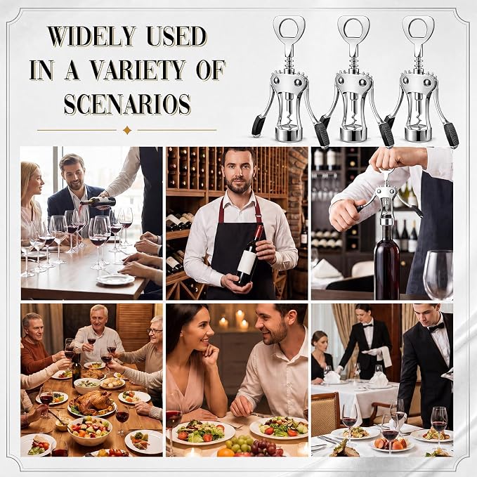 Hushee 10 Pcs Wing Corkscrew Opener, Zinc Alloy Heavy Duty Multifunctional Wine Bottle Opener for Restaurant, Bar, Waiters, Ideal for Wedding Shower Party Favors Gifts (Silicone,Silver)
