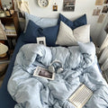 mixinni 100% Washed Cotton Duvet Cover Set Full Size, Solid Light Blue Ocean Themed Chic Bedding, Soft Breathable Minimalist Comforter Cover with Zipper Closure & Corner Ties-Full Size