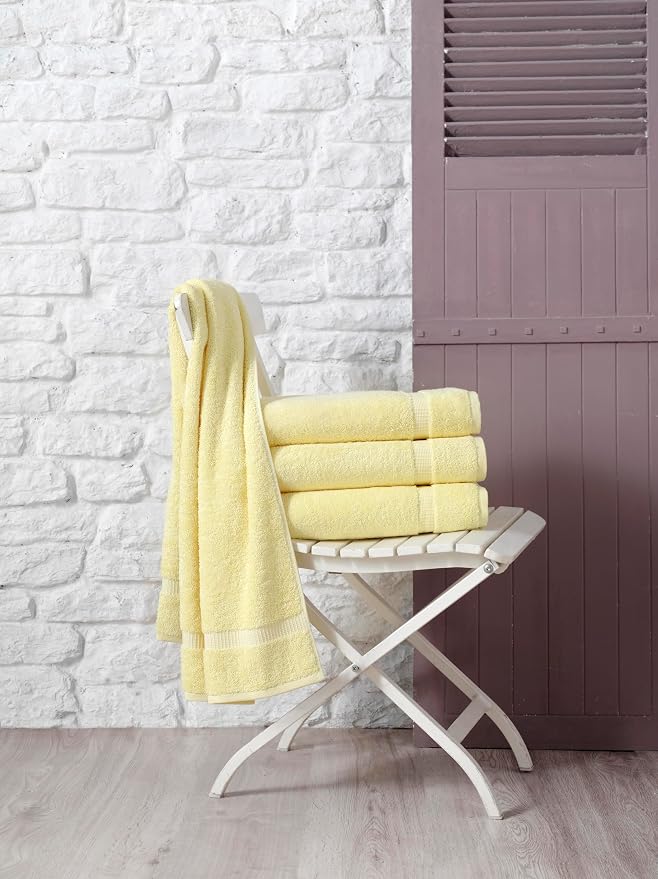SALBAKOS 4-Piece 100% Turkish Cotton Bath Towels, 27x54 inch, Yellow | Standard Size, 630 Gsm Thick Super Soft Highly Absorbent Quick-Dry Bathroom Towel, Premium Hotel & Spa Quality Made in Turkey