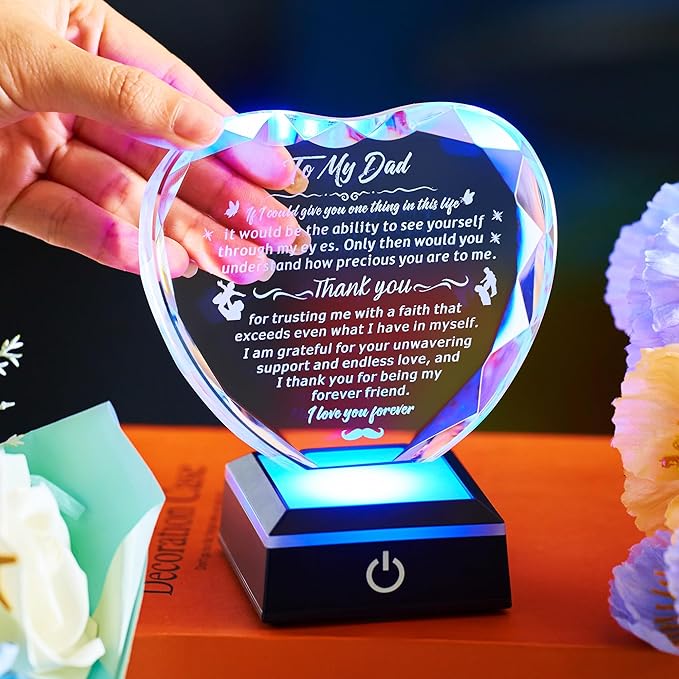 Gifts for My Dad from Son and Daughter, Thank You for the Gift, Laser Engraved Heart-Shaped Crystal Souvenirs Prepared for Dad's Birthday, Father's Day, Christmas and Valentine's Day