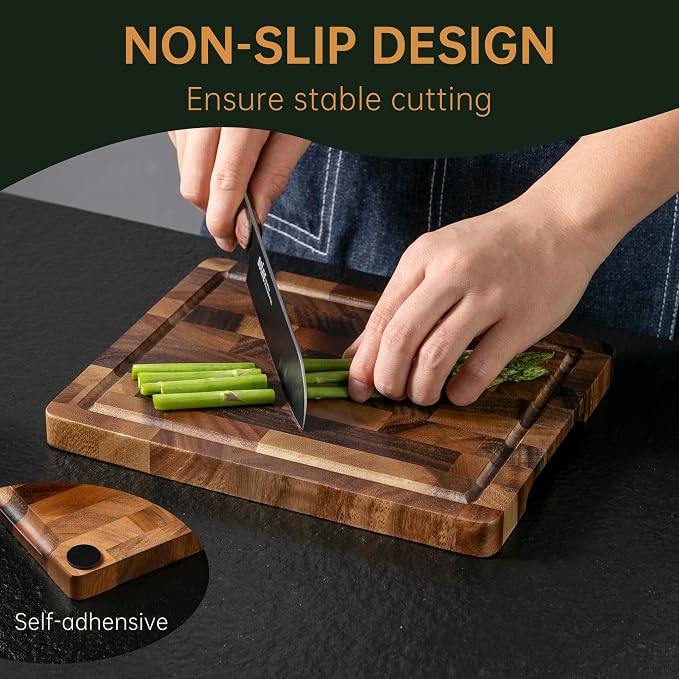 Walnut Cutting Board, Small Wooden Cutting Board Meal Prep Serving | 10"×8"×0.8", Premium Walnut Wood, End Grain, FSC Certified, Deep Juice Groove, Built-In Handle, Non-Slip Feet, Knife Friendly