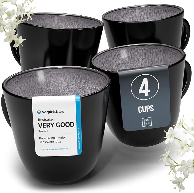 Large Stoneware Coffee Mugs Set of 4, 15.6 oz Coffee Cups with Reactive Glaze, Lead-Free, Dishwasher & Microwave Safe, Stain Resistant for Cocoa, Latte, Cappuccino & Tea, Dark Gray