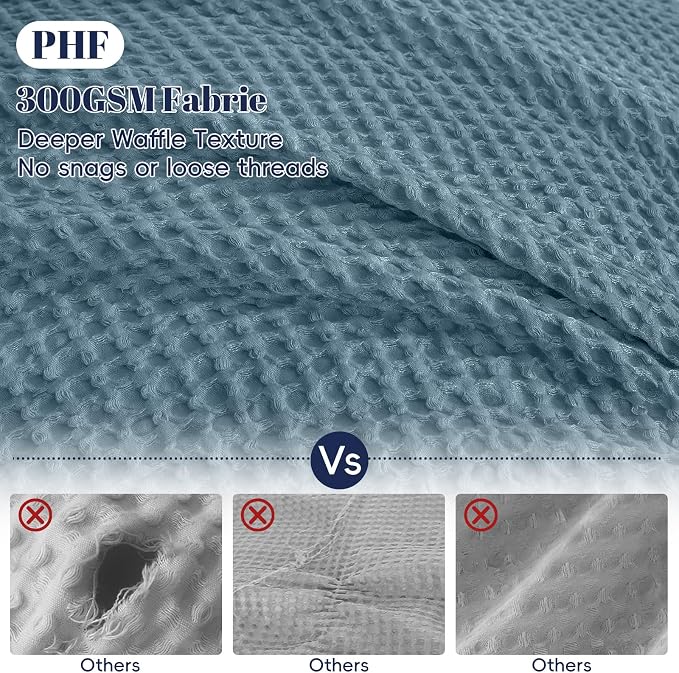 PHF Waffle Duvet Cover Set Queen Size, No Snagging Ultra Soft Luxury Textured Breathable Comforter Cover for All Season 3pcs, Durable Bedding Duvet Set with 2 Pillow Shams, 90"x90", Stormy Blue