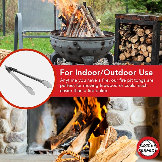 Fire Pit Wood Tongs 24-inch Long for Loading (12 lbs. Max Lift) with Safety Hand Grips for Fire Rings, Campfires, and Fireplaces, Outdoor or Indoor