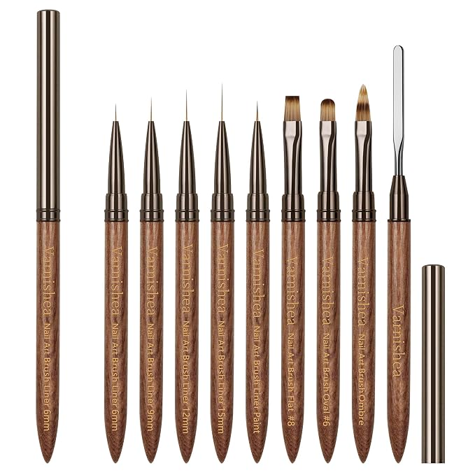 9Pcs Nail Art Brushes Sandalwood Handle Professional Gel Polish Art Nail 3D Art Nail Dotting Brush Pen for Manicure DIY Home SalonNails Detail Paint Brushes Miniature Paint Brushes Fine Detailing Set