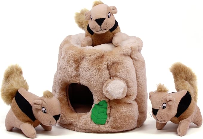 Outward Hound Hide-A-Squirrel Dog Toy – Interactive 2‑in‑1 Plush Puzzle with 3 Squeaky Removable Squirrels, Large