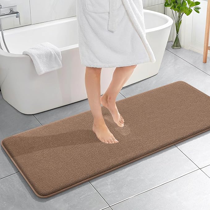 OLANLY Memory Foam Bathroom Runner Rugs 59x20, Absorbent Long Mat, Mocha | Soft Quick Dry Bath Mat Rugs, Non-Slip, Machine Washable Mat for Bathroom Floor, Tub and Shower, Home Decor Accessories