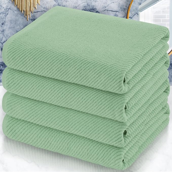 VOOVA & MOVAS Bath Towels 4PC, 100% Cotton, 30x56 in, Sage Green | Quick Dry, Thick, Soft, Absorbent, Luxury Shower Towel For Bathroom, Bath Towels Gift Set