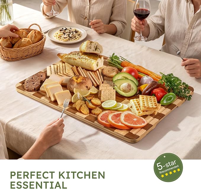 24”Extra Large Bamboo Cutting Boards for Kitchen Wooden Checkered Cutting Board Heavy Duty Butcher Block Healthy End Grain Charcuterie Board Non Slip XXXL Wood Over Sink Decorative Chopping Board