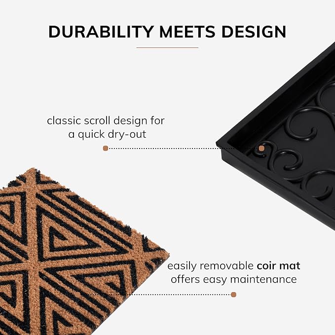 Anji Mountain Rubber Boot/Shoe Tray with Coir, Fits 2 Pair (24.5"" Wide), Tan and Black Tribal Insert (AMB0BT2F-013)