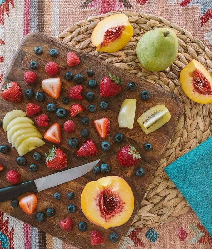 Ironwood Oslo End Grain Square Utility Cutting Board, 12 Inch Square Acacia Wood Cutting Board | Dice, Prep & Serve | Great for Meat & Veggies | Beautiful Acacia Wood | Knife Friendly End Grain Board | Charcuterie Board