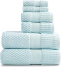 NY Loft 100% Cotton Towel Set 6 Piece | Super Soft & Absorbent Quick-Dry 2 Bath Towels 2 Hand Towels & 2 Washcloths |Textured and Durable Cotton | Trinity Collection (6 Piece Set, Seafoam)