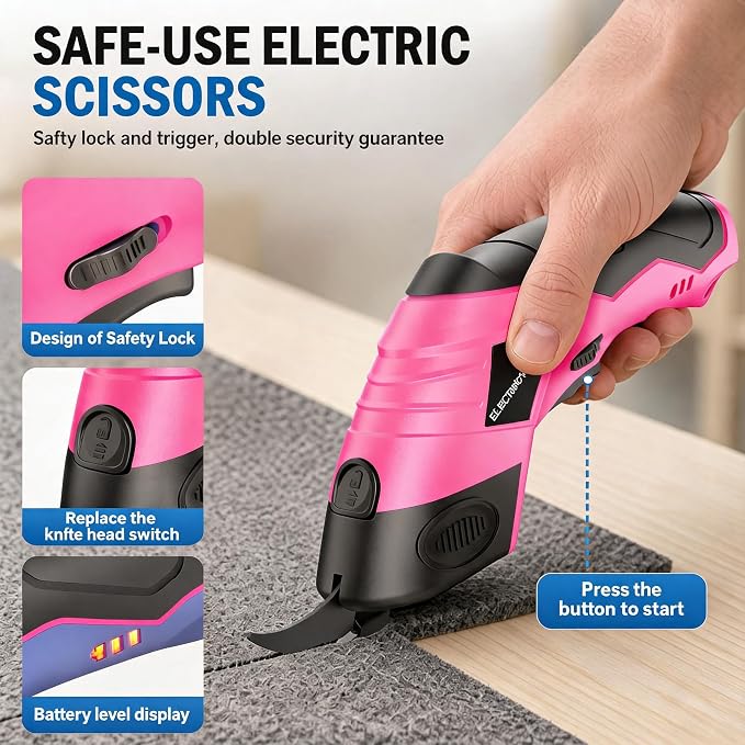2026 Upgrade Cordless Electric Scissors Cardboard Cutter with 2 Type Blades Rechargeable Powerful Shears Cutting Tool for Fabric Electric Chop Saw Leather Felt with Charger-Pink
