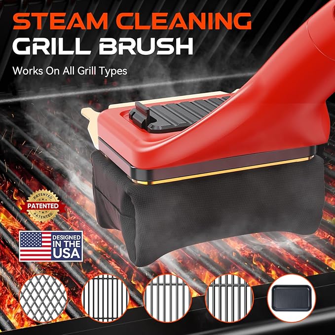 NEWKITCHEN Grill Brush for Outdoor Bristle-Free Steam Cleaning, BBQ Brush Replaceable Kevlar Head with Grill Scraper, Safe Long Handle Barbecue Grill Cleaner