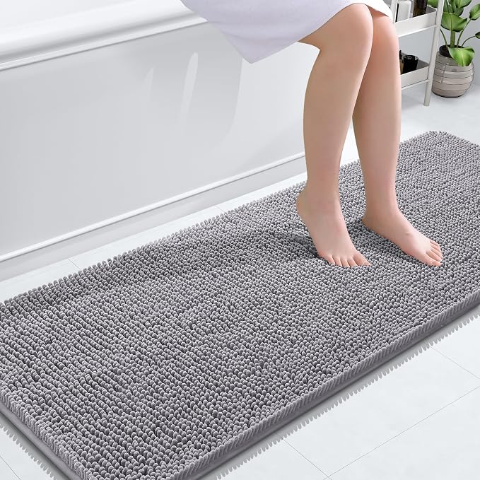 OLANLY Bathroom Runner Rugs 59x24, Extra Soft Absorbent Chenille Bath Rugs, Rubber Backing Quick Dry, Machine Washable Long Bath Mats for Bathroom Floor, Tub and Shower, Home Decor Accessories, Grey