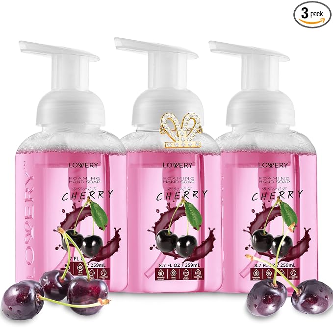 LOVERY Foaming Hand Soap-Packof 3-Moisturizing Hand Soap with AloeVera & Essential Oils-Alcohol-Free Hand Wash in Honey Almond, PomegranatePeach, Lavender Jasmine Scent-Free Bracelet