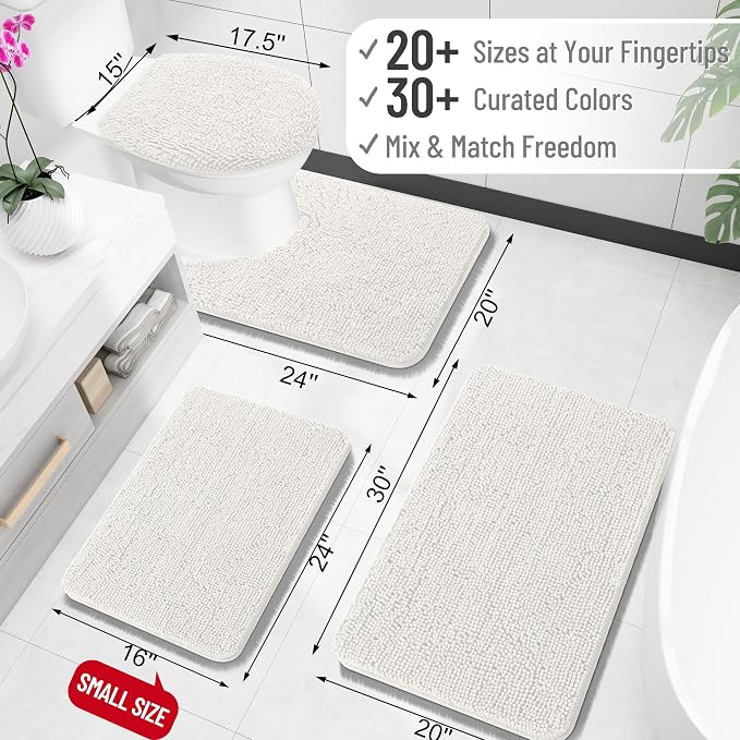 OLANLY Toilet Rugs U-Shaped 20x20, Extra Soft Absorbent Chenille Contour Bathroom Rugs for Toilet, Dry Quickly, Machine Washable, Non-Slip Bath Mat, Ivory