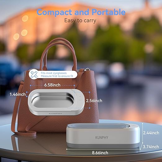 KUNPHY Jewelry Cleaner, 46KHZ, 12OZ Capacity, Ultrasonic Jewelry Cleaner with 50ml Solution, One-Touch Operation, Professional Ultrasonic Cleaner Idea for Silver, Gold Jewelry, Glasses, Rings, Diamond