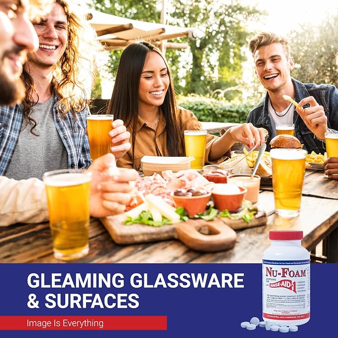 Nu-Foam Glass Washing Powder - Detergent for Bar Glassware – Original Streak-Free Solution - Hand Washing Bar, Tavern, Brewery Supplies - Spotless Serving Glasses - Easy On Hands - 4 Lb Jar