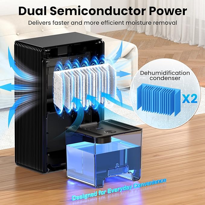 Dehumidifier, 1000 sq.ft Quiet Dehumidifiers for Home Bedroom Basement Bathroom with 95oz Water Tank, Sleep Mode, Auto Shut-Off 7 Colors LED Light, Black