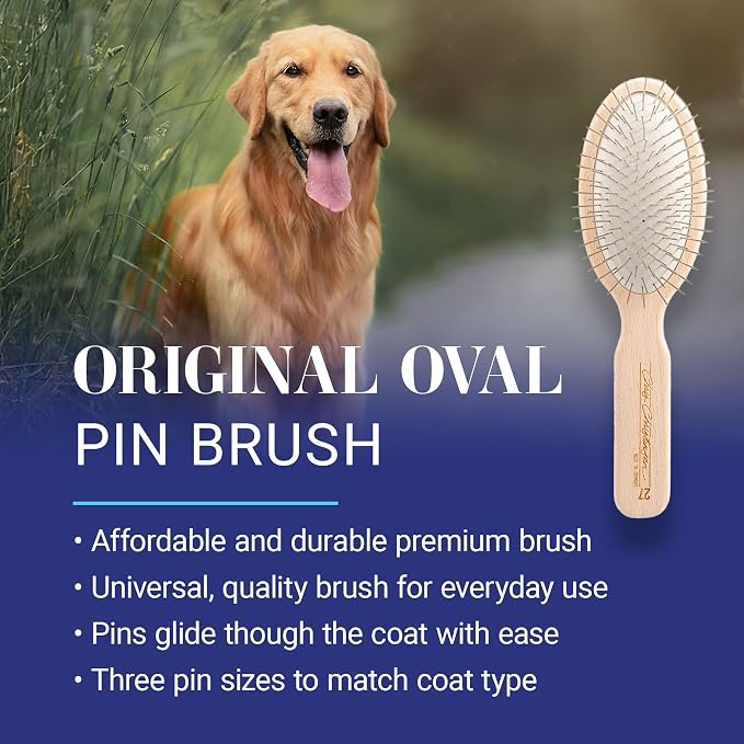 Chris Christensen Dog Brush, 27 mm Oval Pin Brush, Original Series, Groom Like a Professional, Stainless Steel Pins, Lightweight Beech Wood Body, Ground and Polished Tips