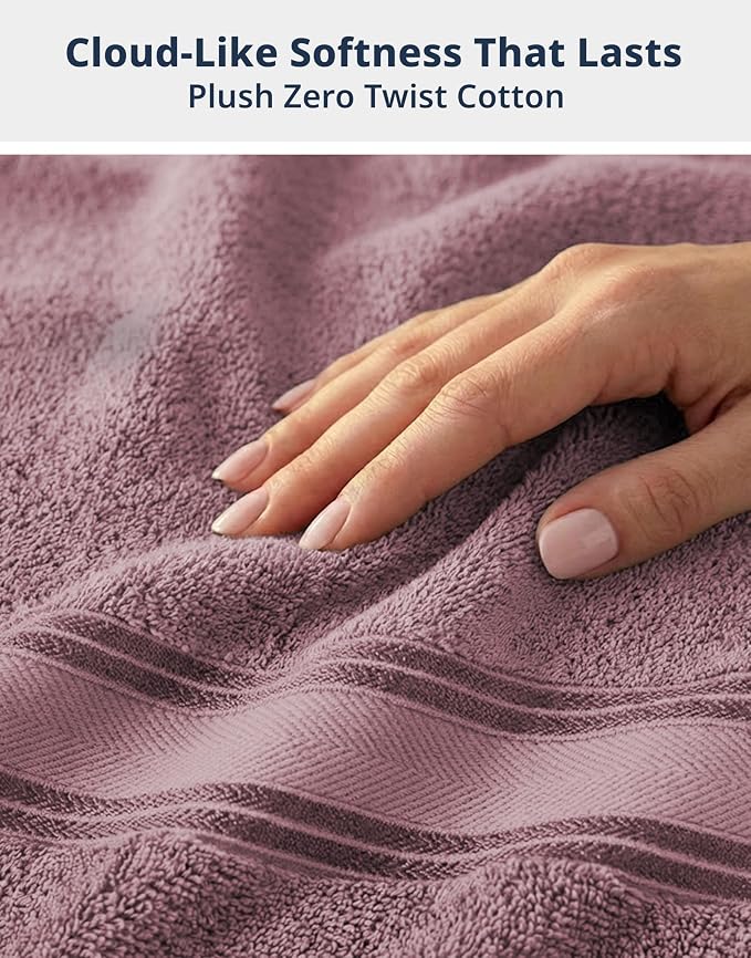 LANE LINEN Bath Towel Set Absorbent Quick Dry 100% Cotton - Wishful Mauve | Towel Sets For College Dorm - OEKO-TEX Certified, Zero-Twist Durability, Zero-Twist Cotton, Terry Weave Comfort