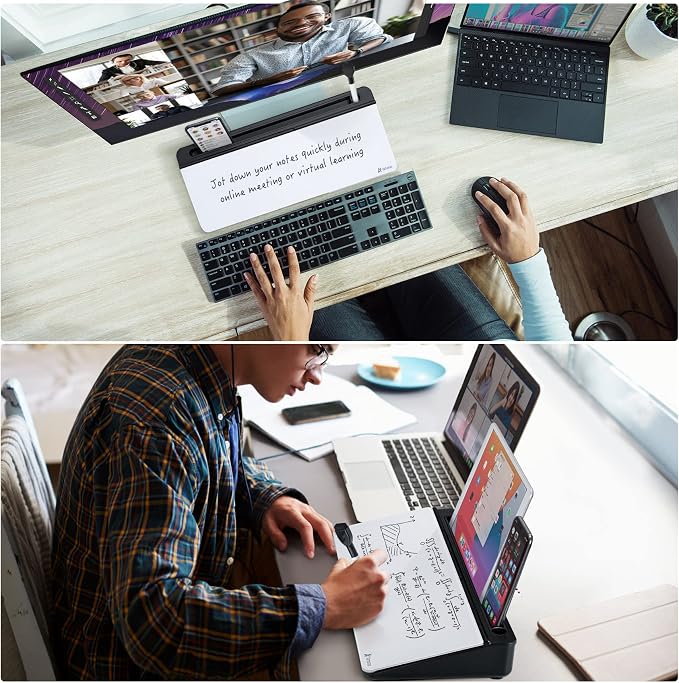Varhomax Glass Desk Whiteboard with Storage, Desktop Organizer to-do List Memo Notepad Dry Erase White Board for Home Office and School Supplies (Black&White)
