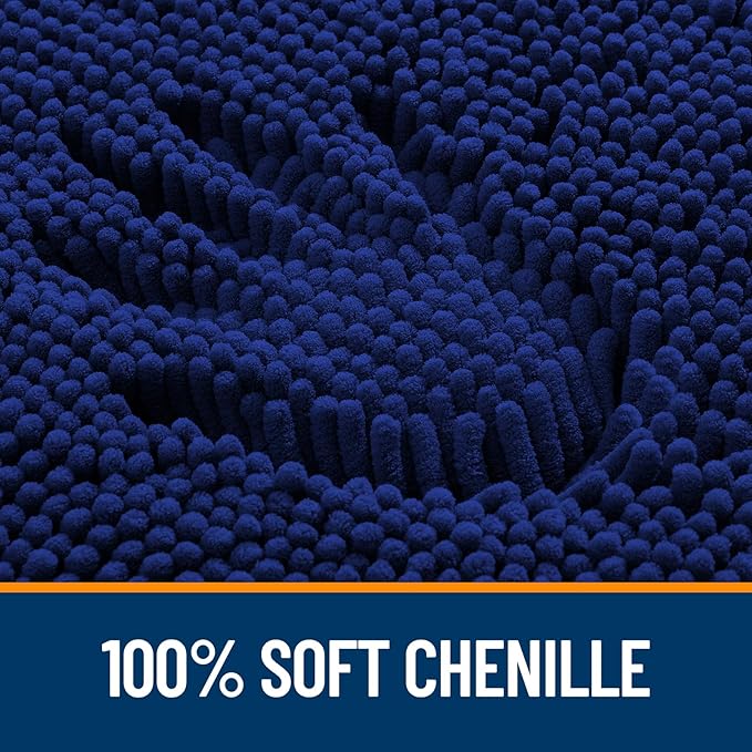 OLANLY Toilet Rugs U-Shaped 24x20, Extra Soft Absorbent Chenille Contour Bathroom Rugs for Toilet, Dry Quickly, Machine Washable, Non-Slip Bath Mat, Navy