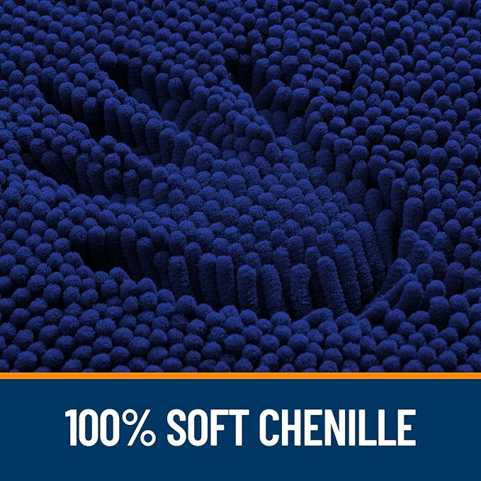 OLANLY Bathroom Rugs 35x24, Extra Soft Absorbent Chenille Bath Rugs, Rubber Backing Quick Dry, Machine Washable Bath Mats for Bathroom Floor, Tub and Shower, Home Decor Accessories, Navy