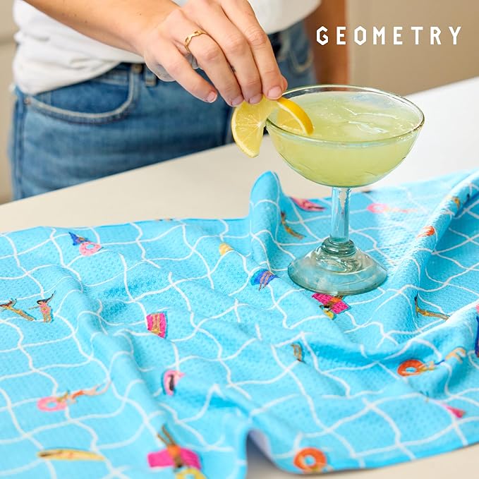 GEOMETRY Tea Towels – Spring & Summer Collection – Quick-Dry, Ultra-Absorbent, Reusable Microfiber Kitchen Towels for Drying & Cleaning - At The Pool - 1 Pack