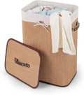 Byroce Bamboo Laundry Basket, Collapsible Laundry Hamper with Lid, Removable Liner & Handles, Dirty Clothes Toys Storage Bin for Laundry Room, Bedroom, Bathroom (Bamboo)
