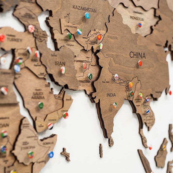 Enjoy The Wood 3D Wood World Map Wall Art Large Wood Wall Décor Housewarming Gift Idea Art World Travel Map For Home & Kitchen or Office (3XL, Terra)
