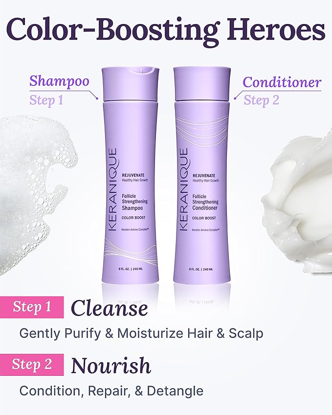 Keranique Rejuvenate Color Boost Shampoo & Conditioner for Color-Treated Hair, Thinning Hair – Sulfate & Paraben Free with UV Protection – Helps Reduce Color Fade & Wash-Out – Keratin Amino Complex™