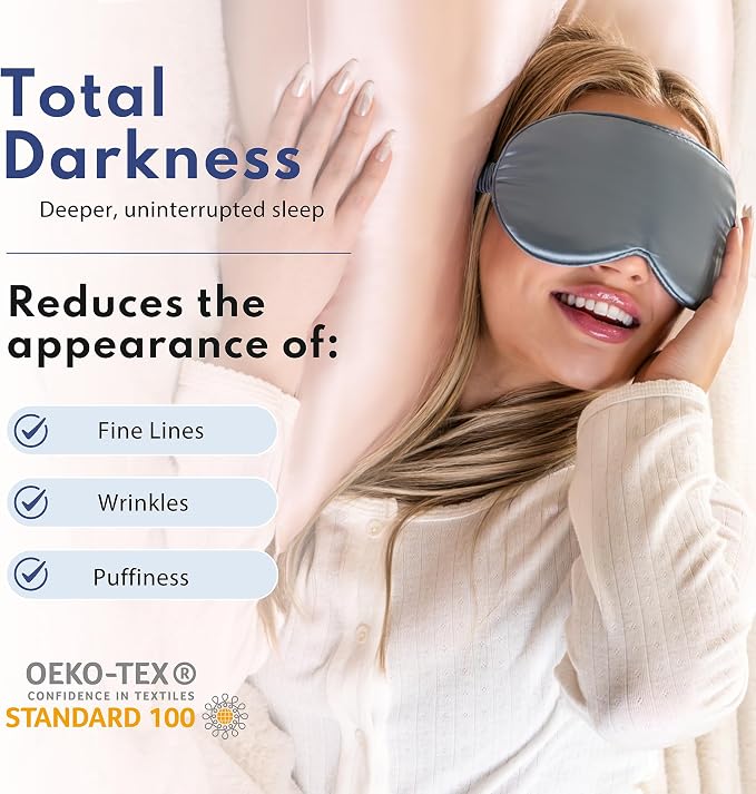 Blissy Silk Sleep Mask - 100% Mulberry 22-Momme - Blue - Profile