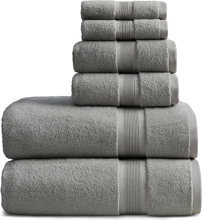 Springtree Home Luxury Bamboo Rayon Bath Towel Set | 6-Piece Set | Carbon | 35% Bamboo Rayon - 65% Zero Twist Cotton | Absorbent Quick-Dry Towels for Bathroom | Ultra Soft | OEKO-TEX Standard 100
