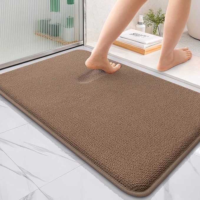 OLANLY Thick Memory Foam Bathroom Rugs 36x24, Absorbent Bath Mat, Mocha | Soft Quick Dry Bath Rugs Mats, Non-Slip, Machine Washable Carpet for Bathroom Floor, Tub and Shower, Home Decor Accessories