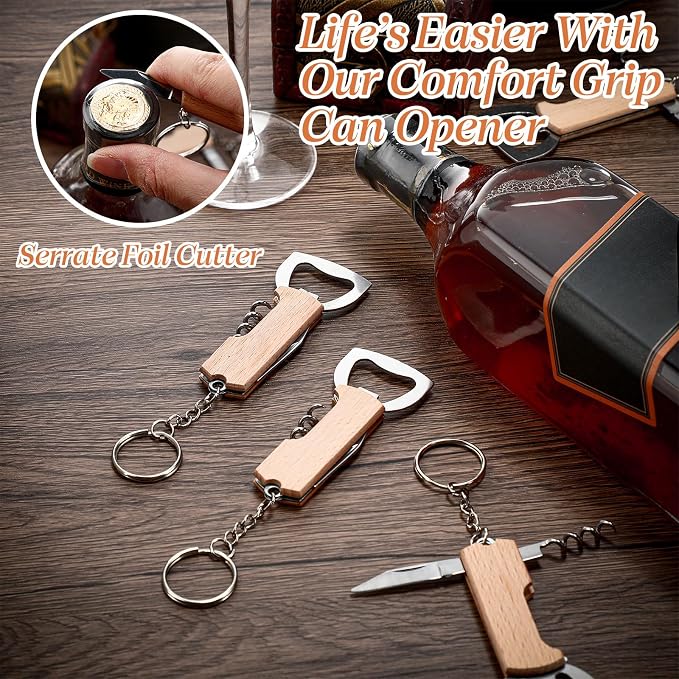 Ziliny 24 Pcs Bottle Opener Keychain Bulk Wine Bottle Beer Opener Keychain 3.27" Stainless Steel Corkscrew Waiter Corkscrew Wine Keyring Gifts for Christmas Bar Party Wedding Home (Brown)