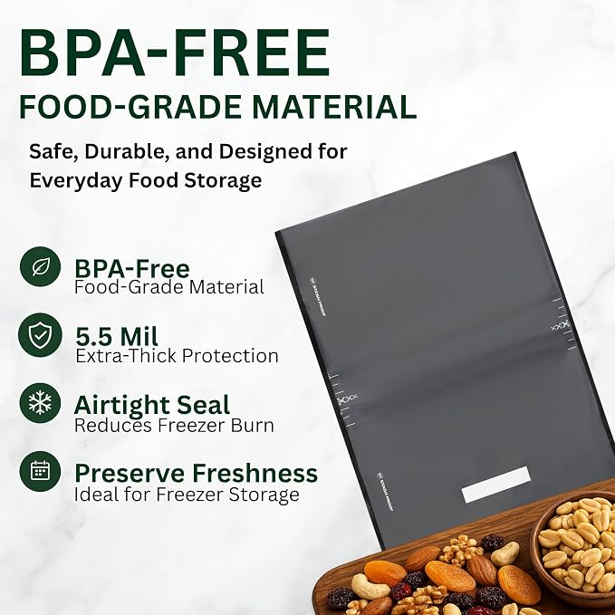 Vacuum Seal Bags 15" x 20" (50 Count) 5.5 Mil (Black & Clear) Precut BPA Free Heavy-Duty Commercial Grade Sealer Bags for Sous Vide, Meal Prep, Freezer Storage & Food Preservation