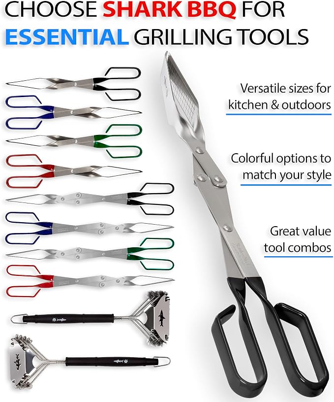 Grill Tongs - 17 inch Black. Professional steak grilling utensil. Long reach Barbeque Grilling Tongs. Ideal for steak, fish, burger, and sausage