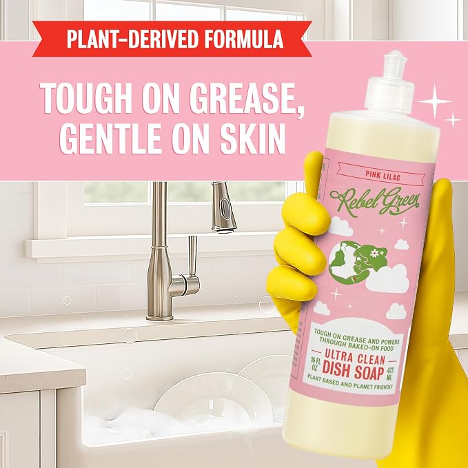 Rebel Green Super Deluxe Dish Soap - Plant-Based Sustainable Dishwashing Soap - Pink Lilac Scent - 16 fl oz - 1 Pack