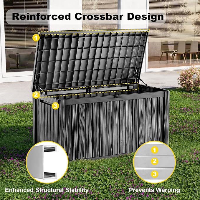 DRATO 200 Gallon Deck Boxes Outdoor Waterproof, Lockable Outdoor Storage Box for Patio Furniture Pool Supplies Garden Tools, Weatherproof Resin Storage Box for Backyard (Black, 200 Gallon)
