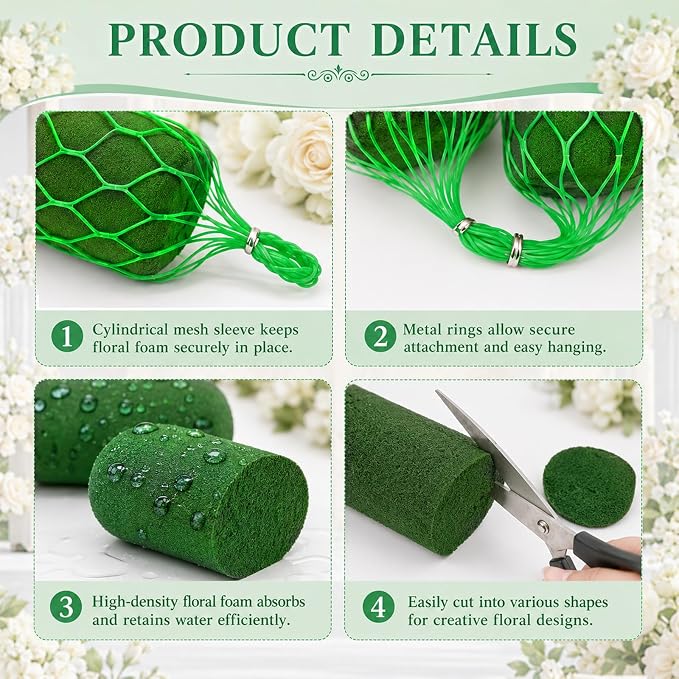 Conderyang 42 Pcs Floral Foam Garland 27.6ft Absorption Flower Holder Wet Foam Blocks Flower Sponge Blocks Green Floral Arrangement for Home Garden Craft Wedding Arch Door Holiday Tabletop Decoration